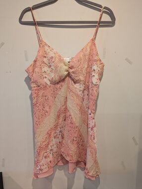 Y2K Pink Paisley-Print Twist Front Tank Top Camo Sz 2X Lightweight USA Spring Su